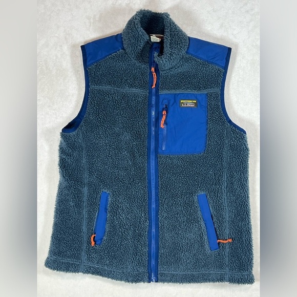 L.L. Bean Large Synchilla Sherpa Retro Pile Full Zip Vest in Blue - Picture 2 of 10